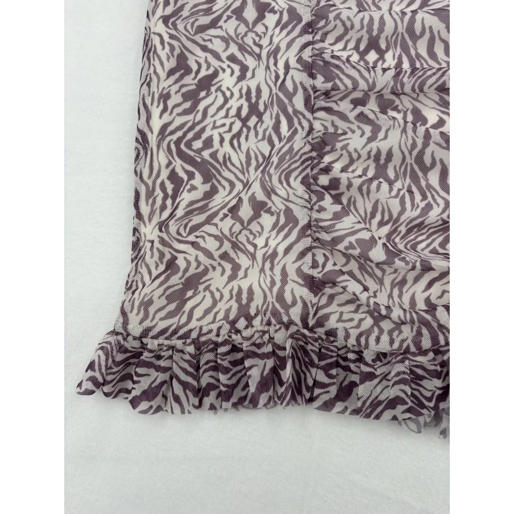 Free‎ People Zebra Mesh Mini Skirt Womens L Purple Ruched Ruffle Animal Print